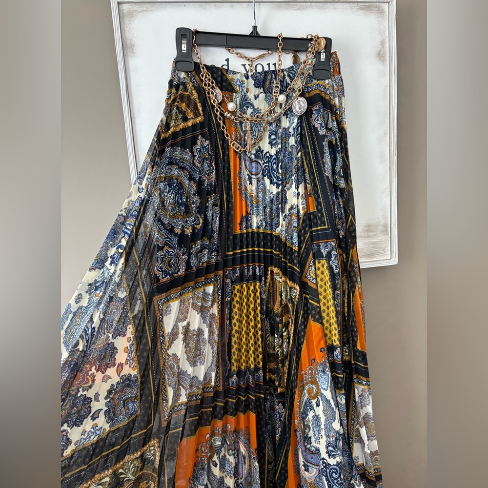 Patchwork Pleated Maxi Skirt. Wrap Design. - image 1